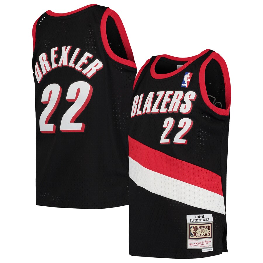 Youth Portland Trail Blazers Clyde Drexler Mitchell & Ness Black 1991/92 Hardwood Classics Swingman Jersey - Puhuasuan
