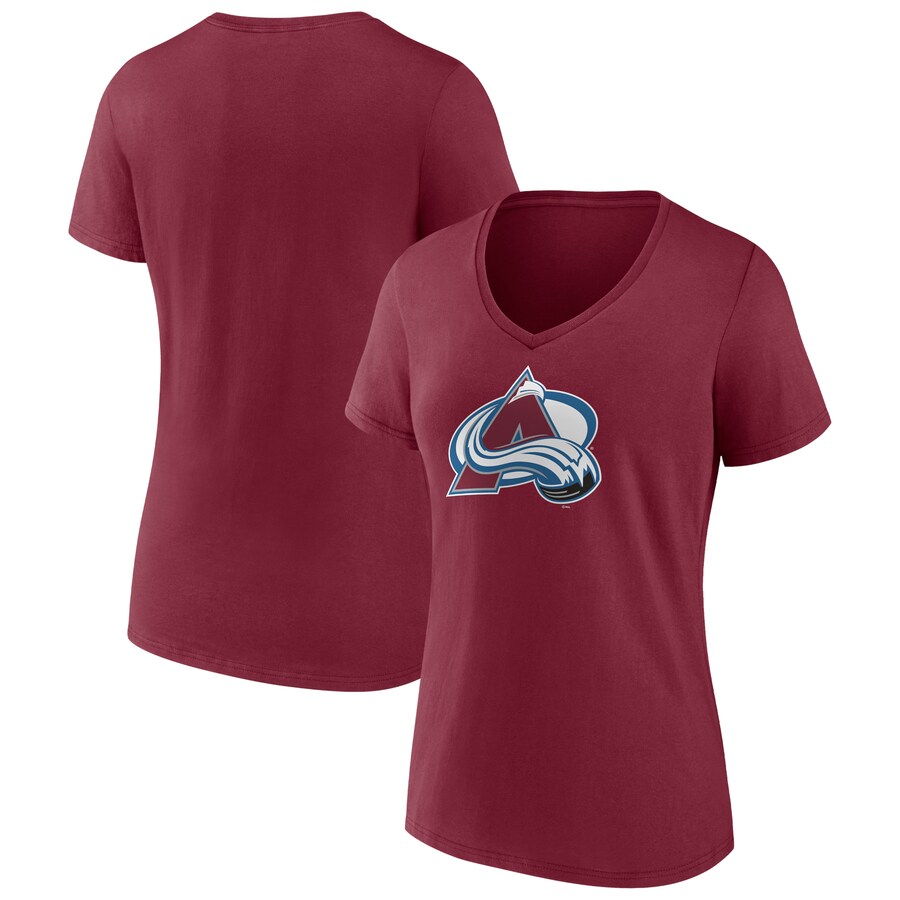 Women's Colorado Avalanche Fanatics Burgundy Primary Logo Team V-Neck T-Shirt - Puhuasuan