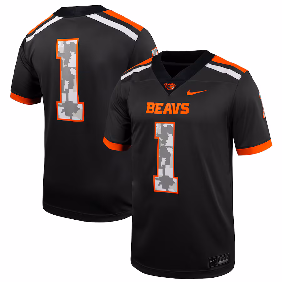 Men's Nike #1 Anthracite Oregon State Beavers Untouchable Replica Football Jersey - Puhuasuan