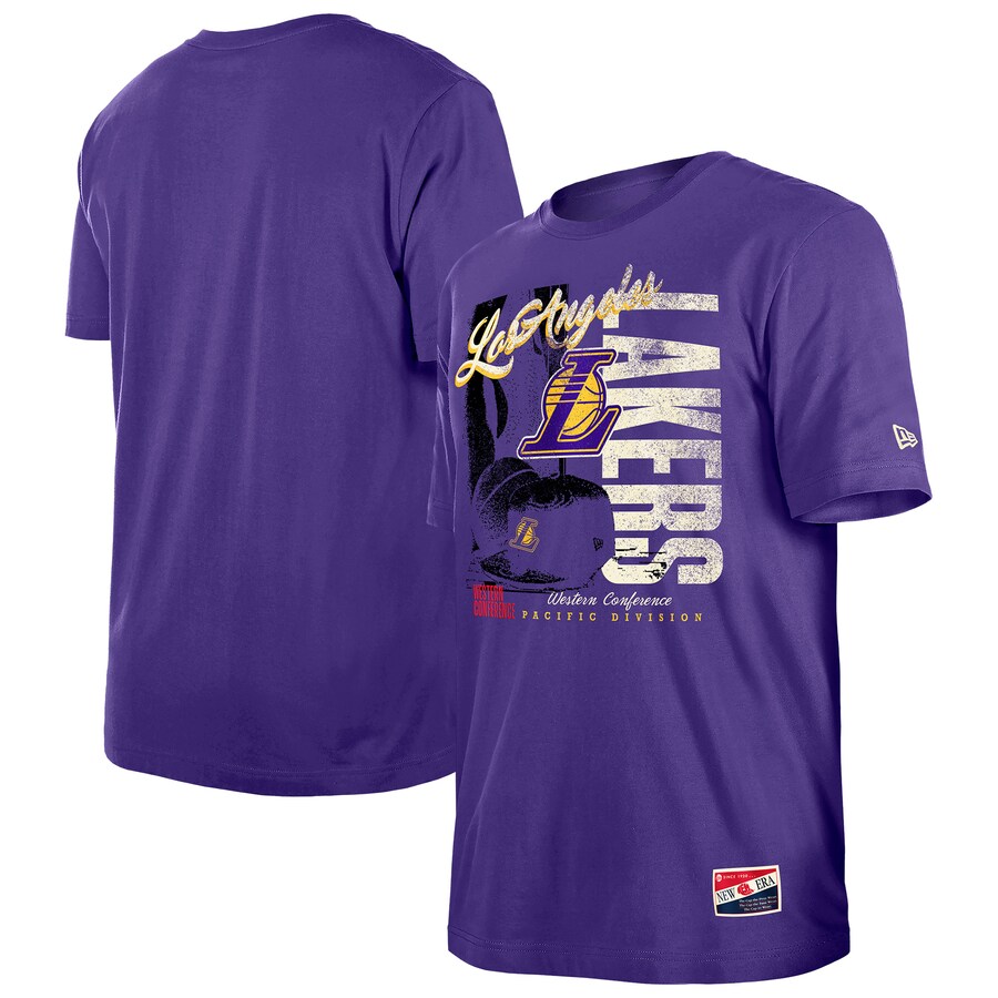Men's Los Angeles Lakers  New Era Purple Distressed Throwback Vintage Color Pack T-Shirt - Puhuasuan