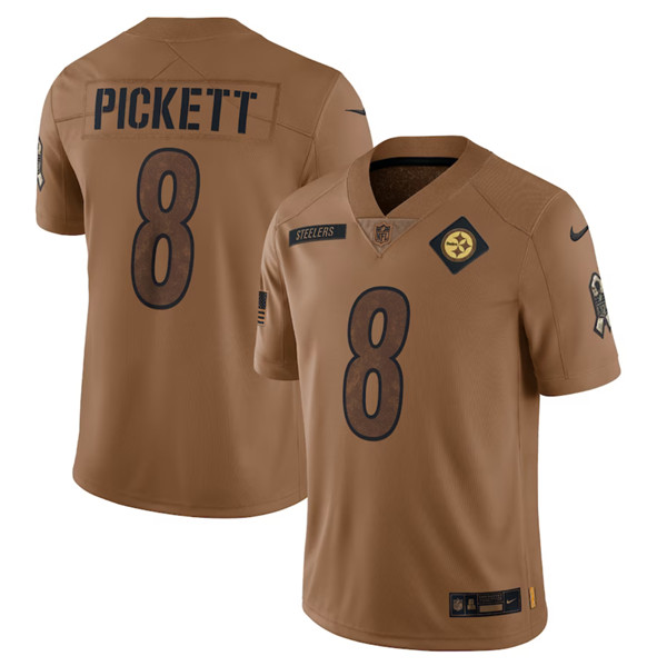 Men's Pittsburgh Steelers #8 Kenny Pickett 2023 Brown Salute To Service Limited Football Stitched Jersey - Puhuasuan