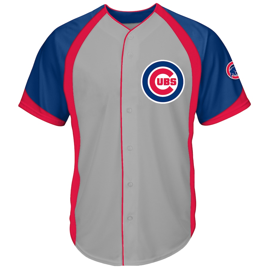 Men's Chicago Cubs Gray/Royal Big & Tall Colorblock Full-Button Jersey - Puhuasuan