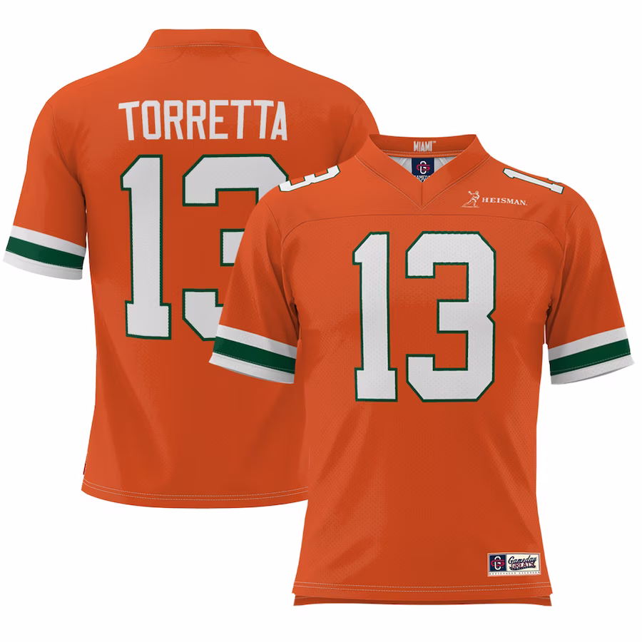 Gino Torretta Miami Hurricanes Youth Heisman Football Jersey - Orange - Puhuasuan