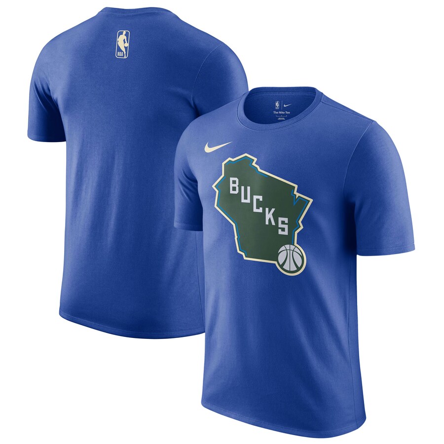 Men's Milwaukee Bucks Nike Royal 2024/25 City Edition Essential Logo T-Shirt - Puhuasuan