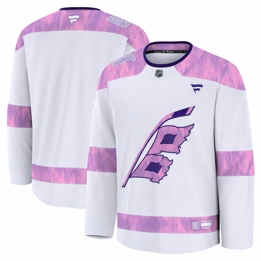 Men's Carolina Hurricanes Fanatics White 2024 Hockey Fights Cancer Practice Jersey - Puhuasuan