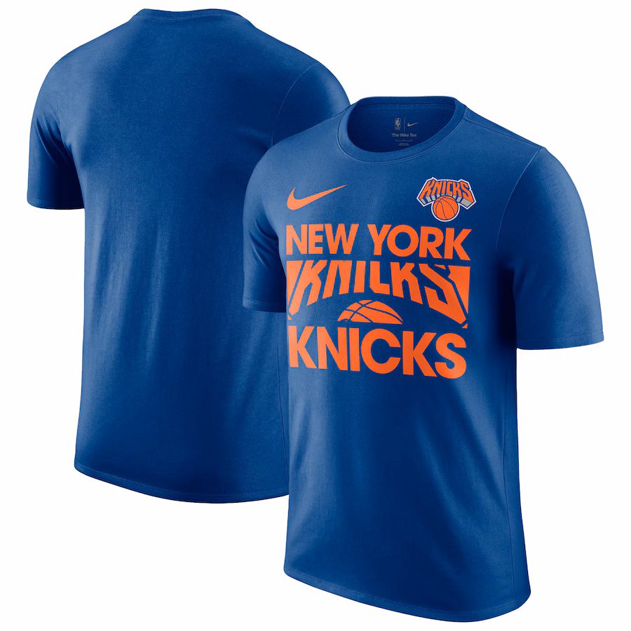 Men's New York Knicks Nike Blue Courtside This Is Our Year T-Shirt - Puhuasuan