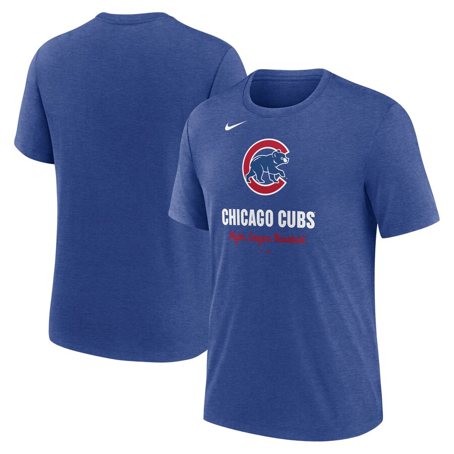 Men's Chicago Cubs Nike Heather Royal Logo Tri-Blend T-Shirt - Puhuasuan