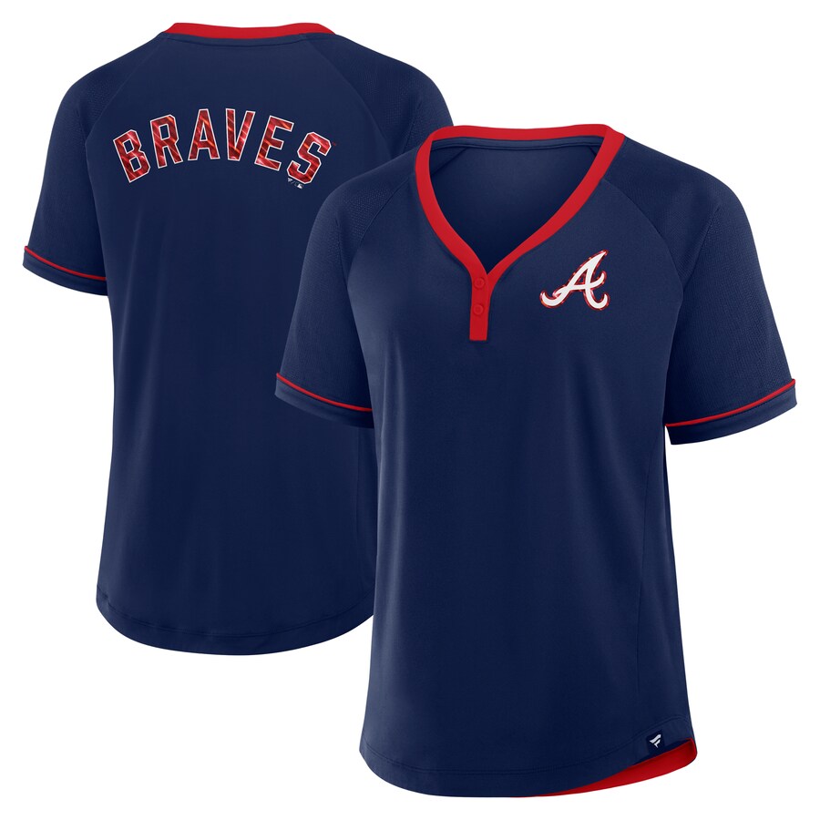 Women's Atlanta Braves Fanatics Navy League Diva Star Raglan V-Neck T-Shirt - Puhuasuan