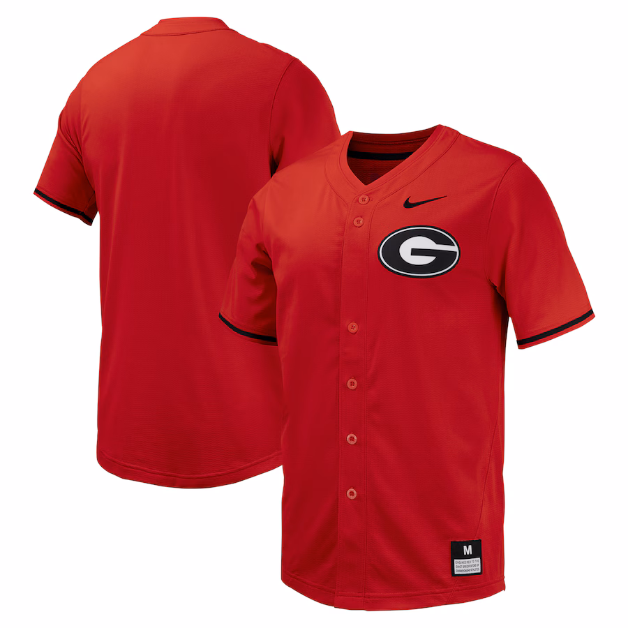 Men's Nike Red Georgia Bulldogs Replica Full-Button Baseball Jersey - Puhuasuan