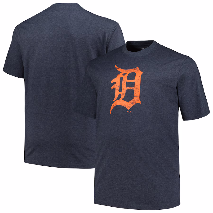 Men's Detroit Tigers Profile Heather Navy Big & Tall Weathered Logo T-Shirt - Puhuasuan