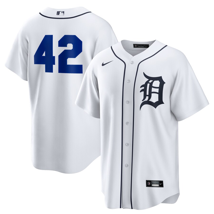 Men's Detroit Tigers Nike White Home 2025 Jackie Robinson Day Replica Jersey - Puhuasuan