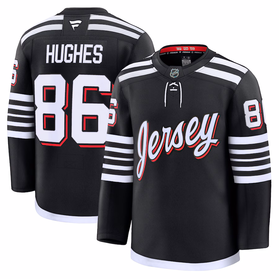 Men's New Jersey Devils Jack Hughes Fanatics Black Alternate Premium Jersey - Puhuasuan