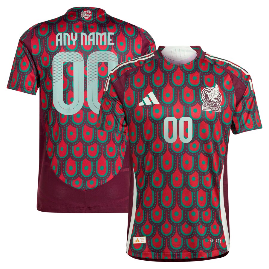 Men's Mexico National Team  adidas Burgundy 2024 Home Authentic Custom Jersey - Puhuasuan