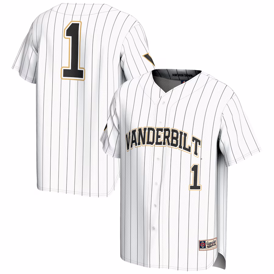 Men's GameDay Greats #1 White Vanderbilt Commodores Lightweight Baseball Jersey - Puhuasuan