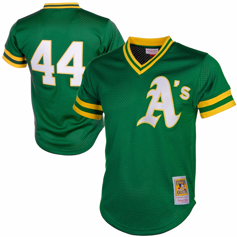 Men's Oakland Athletics Reggie Jackson Mitchell & Ness Green Cooperstown Mesh Batting Practice Jersey - Puhuasuan