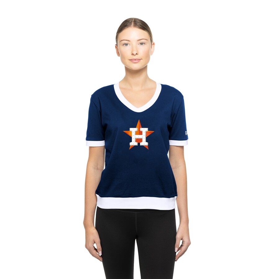 Women's Houston Astros New Era Navy Game Day Rhinestone V-Neck T-Shirt - Puhuasuan