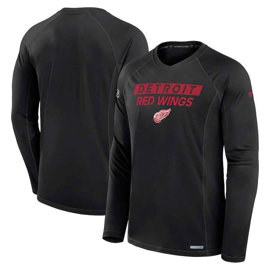 Men's Detroit Red Wings Fanatics Black Authentic Pro Rink Tech Long Sleeve T-Shirt - Puhuasuan