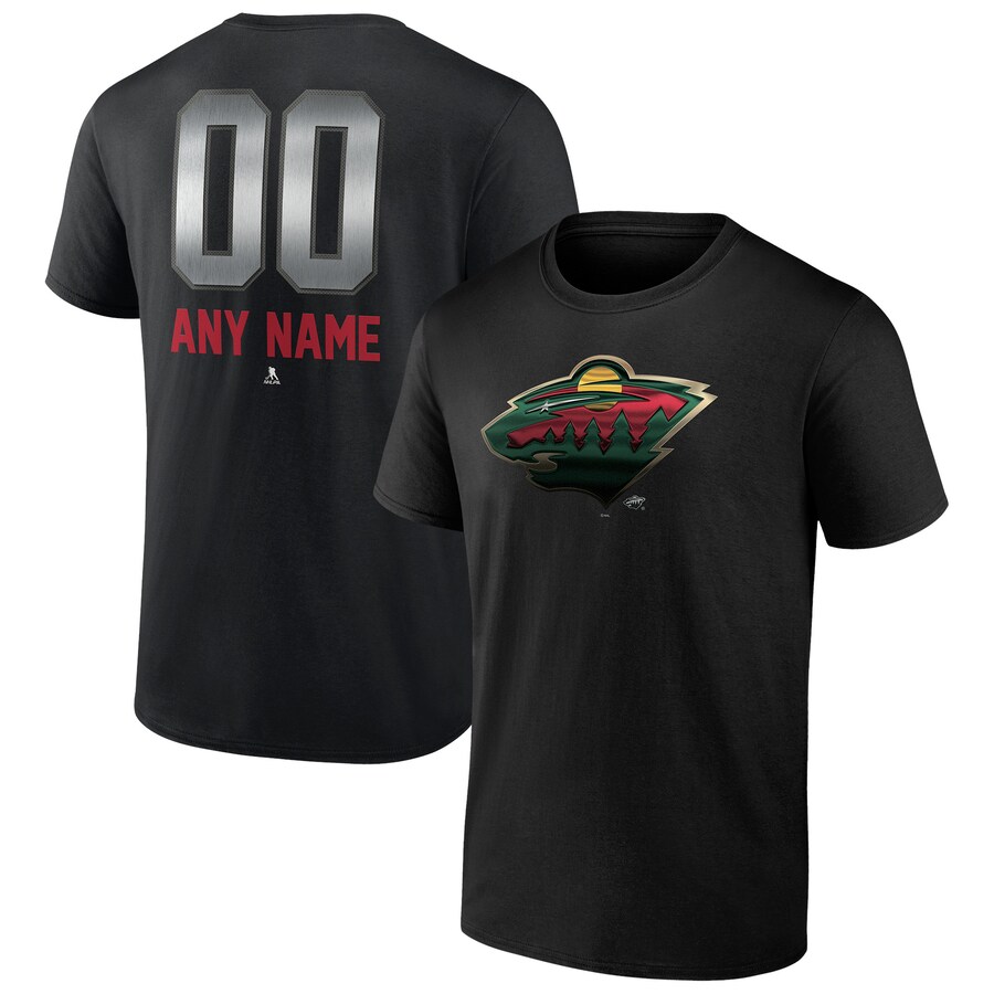 Men's Minnesota Wild Black Personalized Midnight Mascot Logo T-Shirt - Puhuasuan