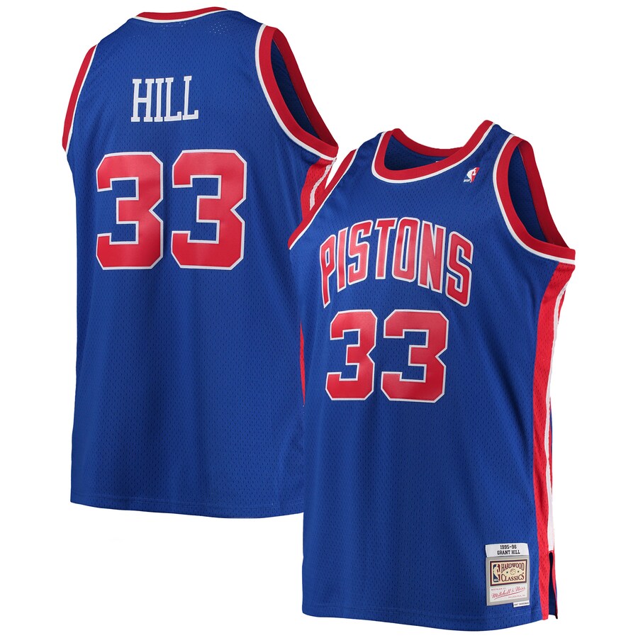 Men's Detroit Pistons Grant Hill Mitchell & Ness Blue 1995/96 Big & Tall Hardwood Classics Swingman Jersey - Puhuasuan