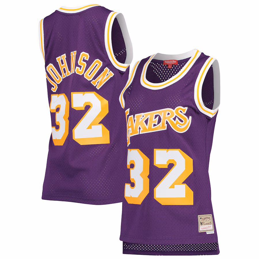 Women's Los Angeles Lakers Magic Johnson Mitchell & Ness Purple Hardwood Classics 1984/85 Swingman Jersey - Puhuasuan