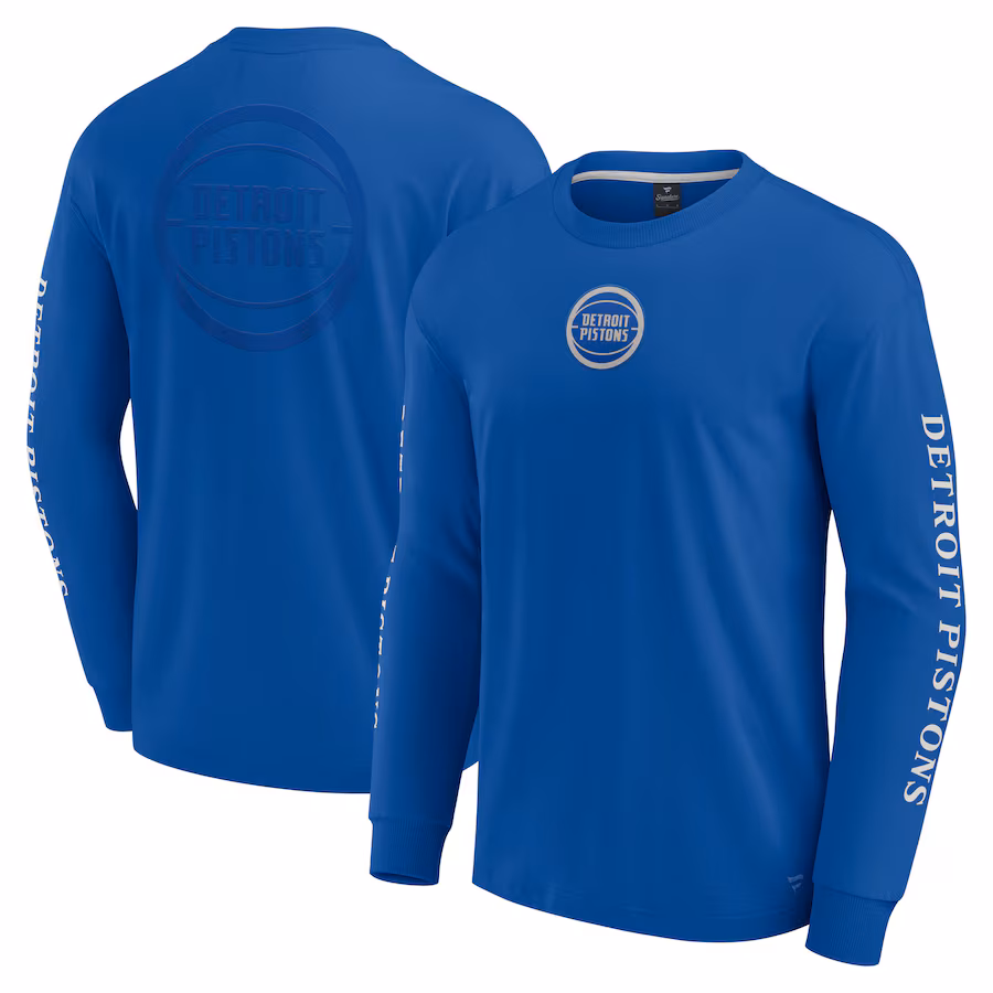 Men's Detroit Pistons Fanatics Blue Elements Strive Long Sleeve T-Shirt - Puhuasuan