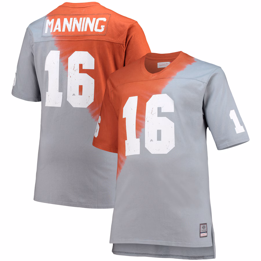 Men's Mitchell & Ness Peyton Manning Tennessee Orange/Gray Tennessee Volunteers Name & Number Tie-Dye V-Neck T-Shirt - Puhuasuan