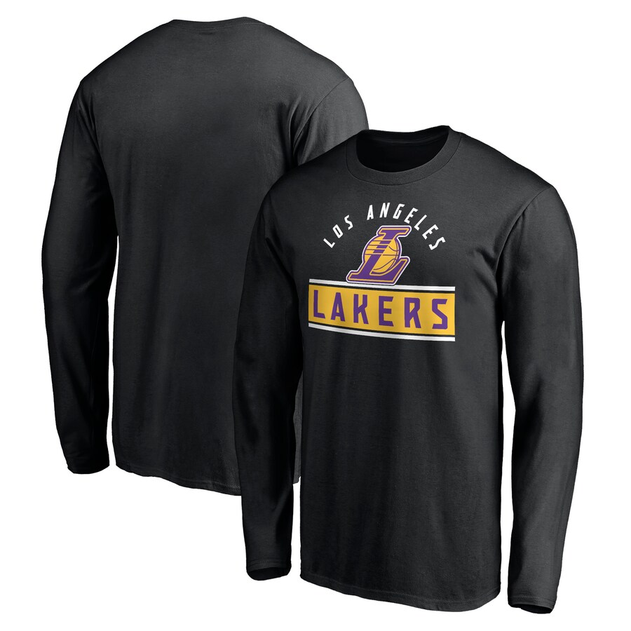 Men's Los Angeles Lakers Black Team Arch Knockout Long Sleeve T-Shirt - Puhuasuan
