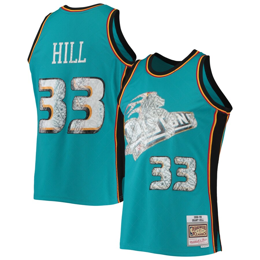 Men's Detroit Pistons Grant Hill Mitchell & Ness Teal 1998/99 Hardwood Classics NBA 75th Anniversary Diamond Swingman Jersey - Puhuasuan