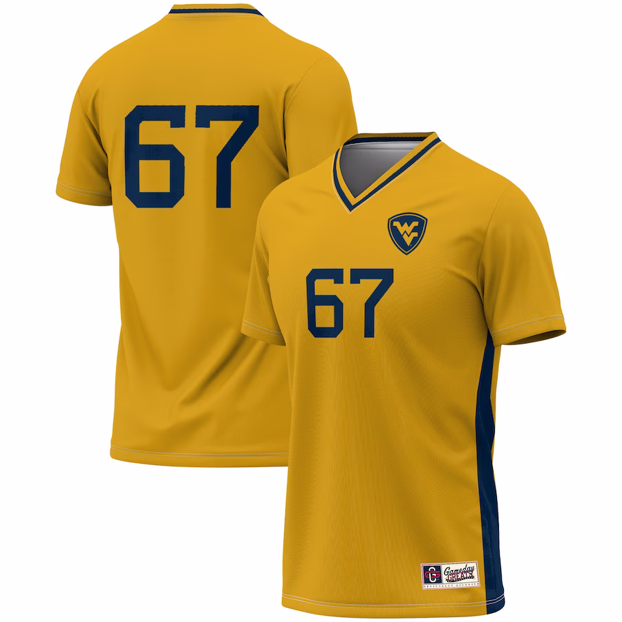 #1 West Virginia Mountaineers GameDay Greats Unisex Lightweight Soccer Fashion Jersey - Gold - Puhuasuan