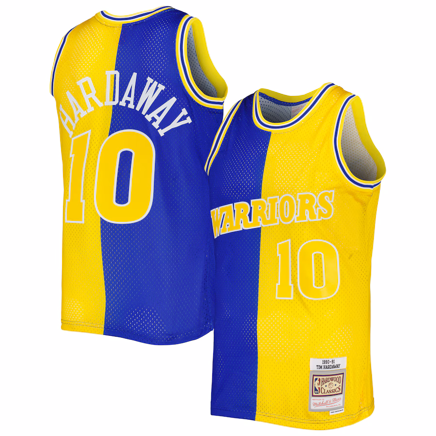 Men's Golden State Warriors Tim Hardaway Mitchell & Ness Royal/Gold Hardwood Classics 1990/91 Split Swingman Jersey - Puhuasuan