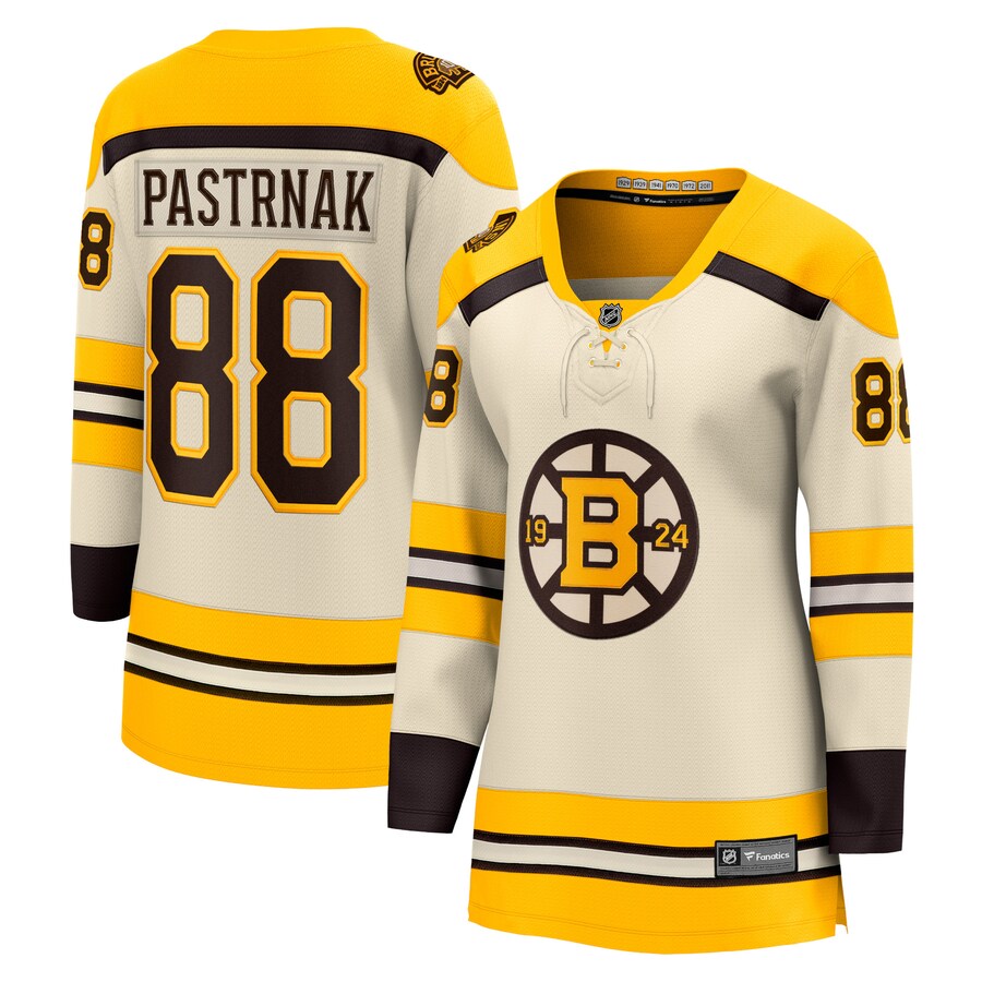 Women's Boston Bruins David Pastrnak Fanatics Branded Cream 100th Anniversary Premier Breakaway Player Jersey - Puhuasuan
