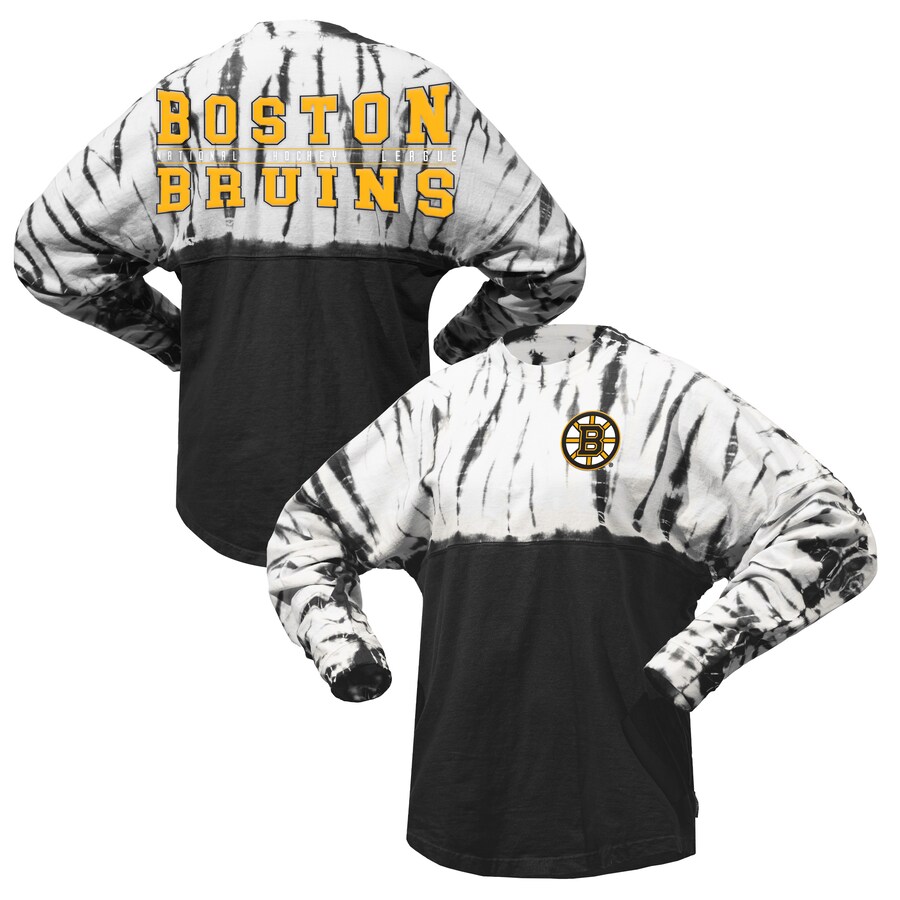 Unisex Boston Bruins Spirit Jersey Black Crystal Half Dye Long Sleeve T-Shirt - Puhuasuan