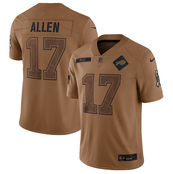 Men's Buffalo Bills #17 Josh Allen 2023 Brown Salute To Service Limited Football Stitched Jersey - Puhuasuan