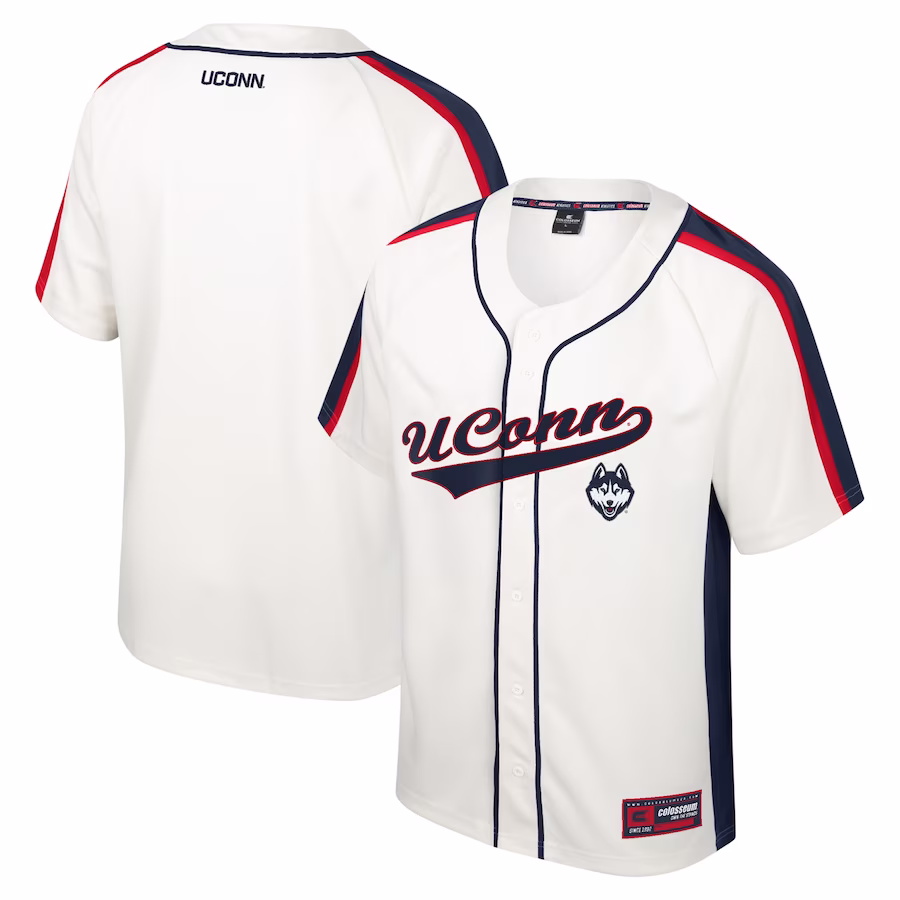 UConn Huskies Colosseum Ruth Button-Up Baseball Jersey - Cream - Puhuasuan