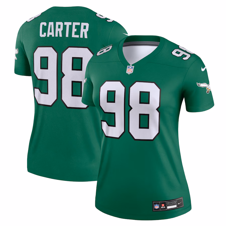 Women's Philadelphia Eagles Jalen Carter Nike  Kelly Green Alternate Legend Player Performance Top - Puhuasuan