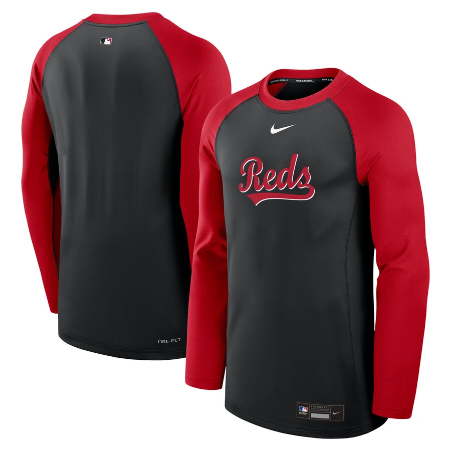 Men's Cincinnati Reds Nike Black/Red Authentic Collection Game Time Raglan Performance Long Sleeve T-Shirt - Puhuasuan