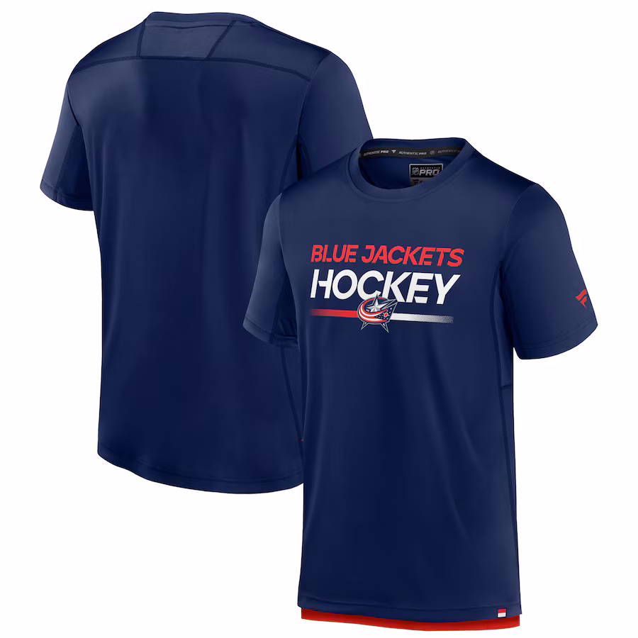 Men's Columbus Blue Jackets Fanatics Navy Authentic Pro Tech T-Shirt - Puhuasuan