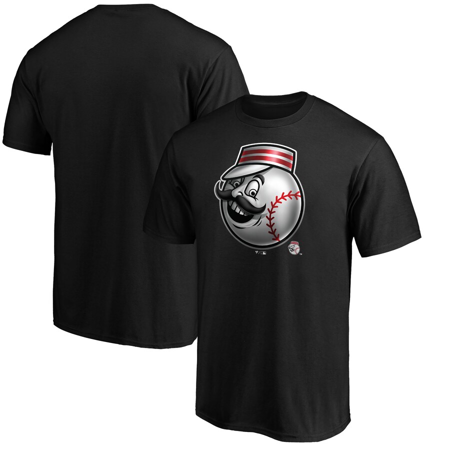 Men's Cincinnati Reds Black Midnight Mascot Logo T-Shirt - Puhuasuan