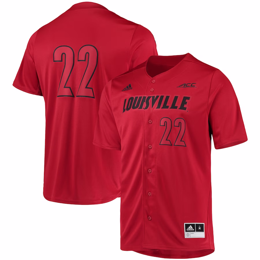 #22 Louisville Cardinals adidas Button-Up Baseball Jersey - Red - Puhuasuan