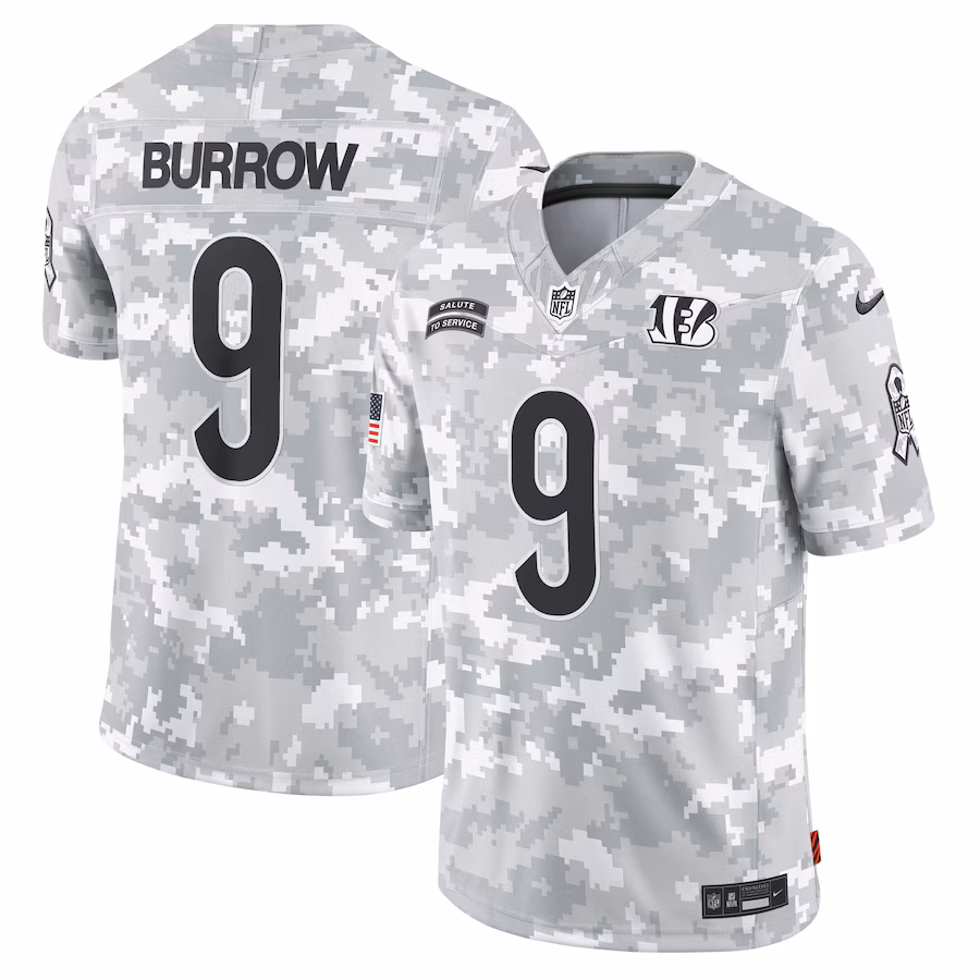 Men's Cincinnati Bengals Joe Burrow Nike Arctic Camo 2024 Salute to Service Limited Jersey - Puhuasuan
