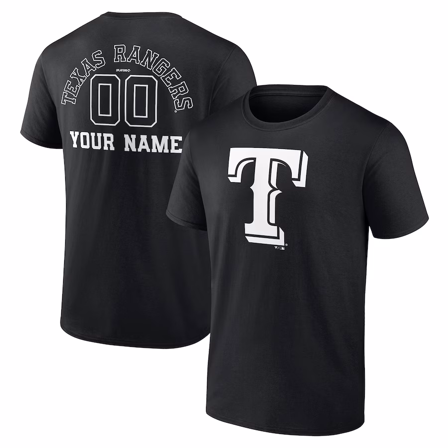 Men's Texas Rangers Black Monochrome Personalized Name & Number T-Shirt - Puhuasuan