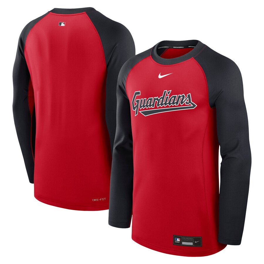 Men's Cleveland Guardians Nike Red/Navy Authentic Collection Game Time Raglan Performance Long Sleeve T-Shirt - Puhuasuan