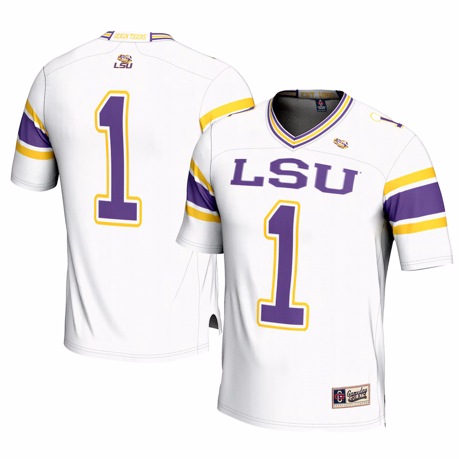 Men's GameDay Greats #1 White LSU Tigers Football Jersey - Puhuasuan