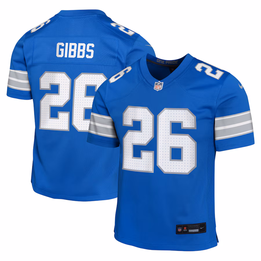 Youth Detroit Lions Jahmyr Gibbs Nike Blue Team Player Game Jersey - Puhuasuan