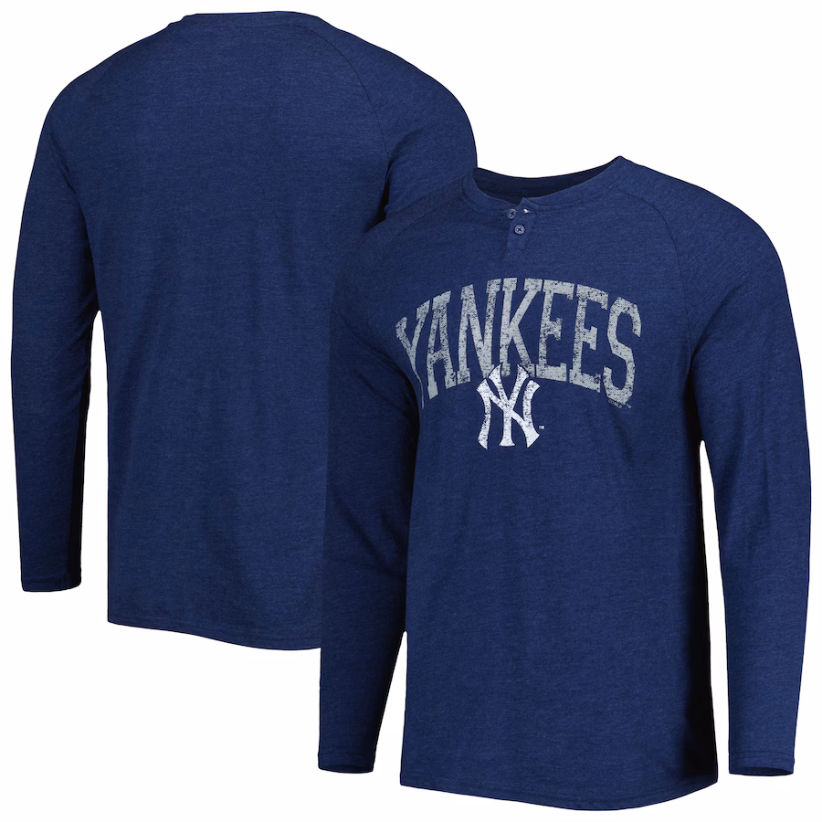 Men's New York Yankees Concepts Sport Navy Inertia Raglan Long Sleeve Henley T-Shirt - Puhuasuan