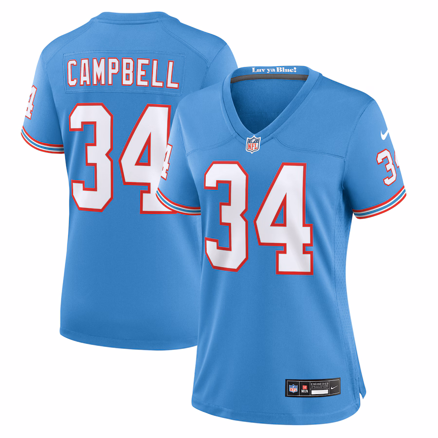 Women's Tennessee Titans Earl Campbell Nike Light Blue Oilers Throwback Retired Player Game Jersey - Puhuasuan