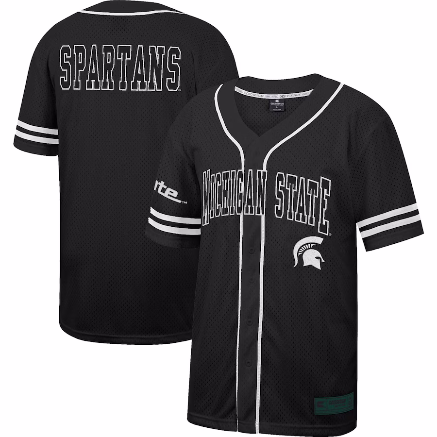 Michigan State Spartans Colosseum Free Spirited Mesh Button-Up Baseball Jersey - Black - Puhuasuan