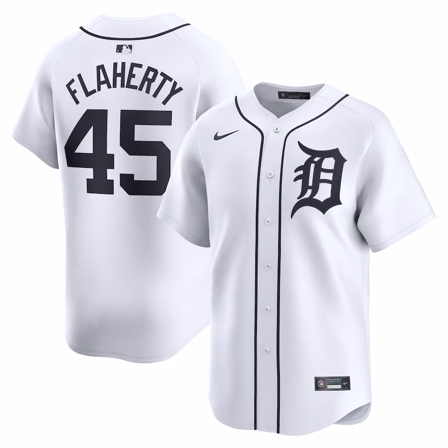 Men's Detroit Tigers Jack Flaherty Nike White Home Limited Player Jersey - Puhuasuan