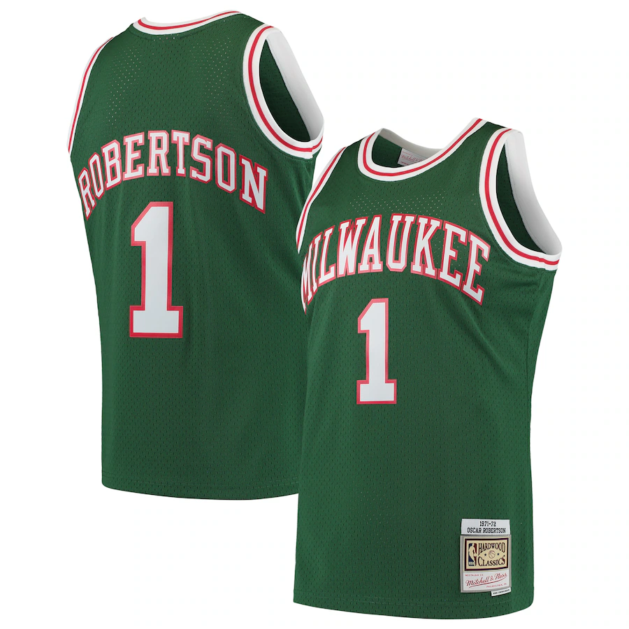 Men's Milwaukee Bucks Oscar Robertson Mitchell & Ness Green 1971/72 Hardwood Classics Swingman Jersey - Puhuasuan