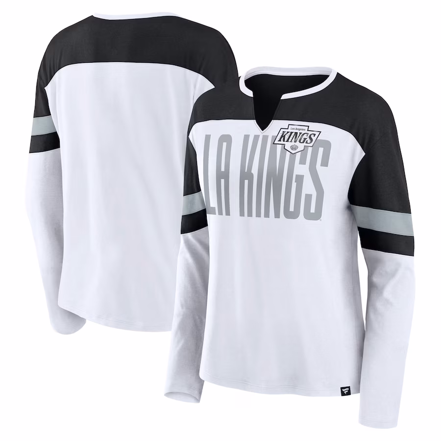 Women's Los Angeles Kings Fanatics White/Black Frozen Long Sleeve Notch Neck T-Shirt - Puhuasuan